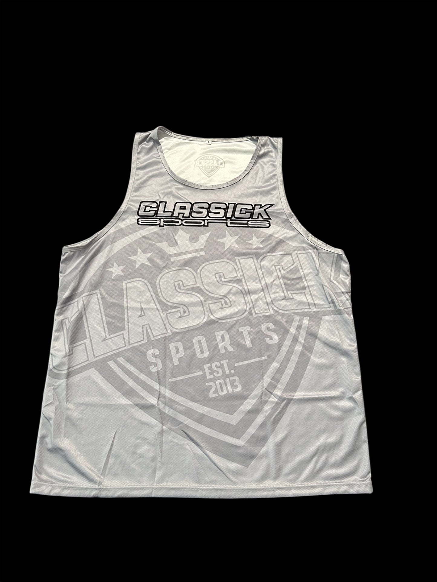 Classick Light Grey Tank Top Black white logo