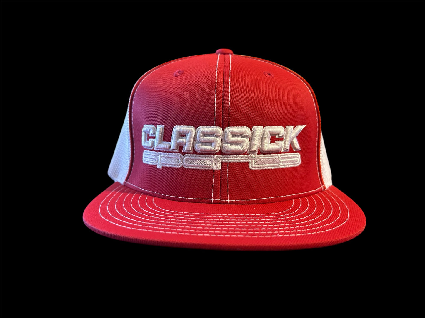 Red & White Fitted Mesh Hat