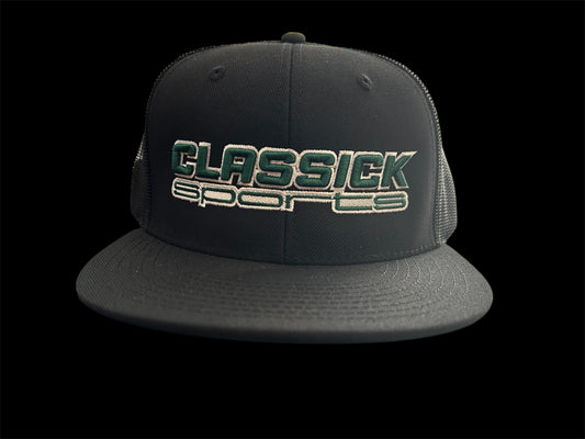 SnapBack Black/black w/ Forest green/white logo