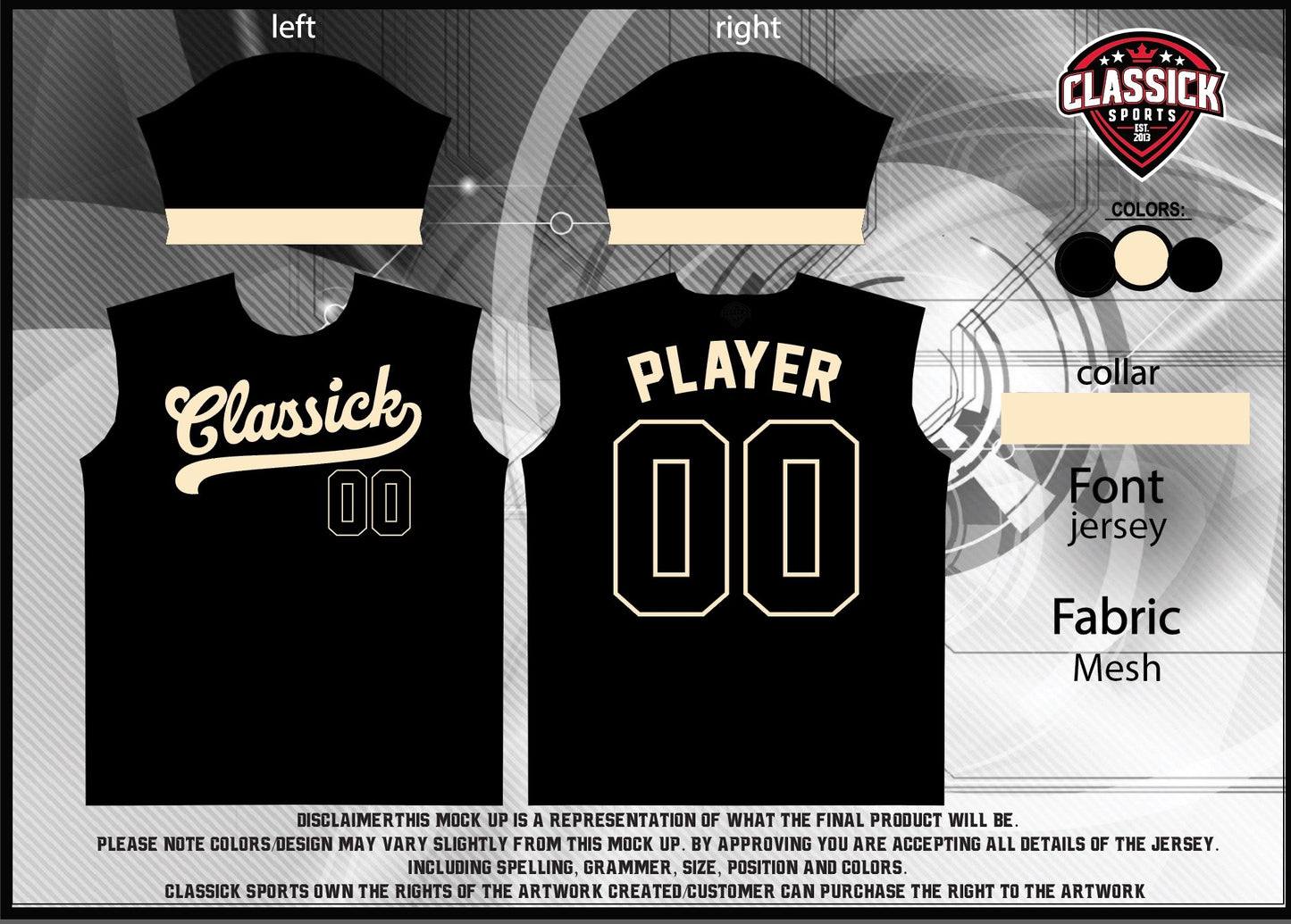 Classick Black/Cream Order to Print Jersey (3-5 weeks) to ship