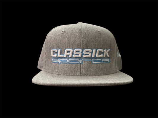 Heather Grey SnapBack/ White, Baby Blue Logo