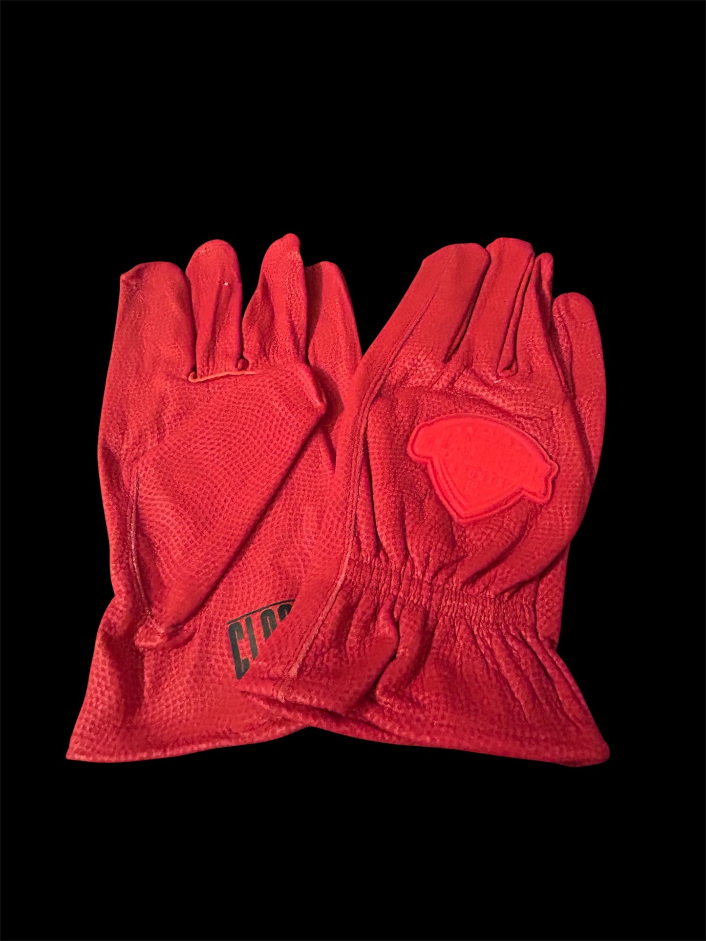 Red worker style batting gloves