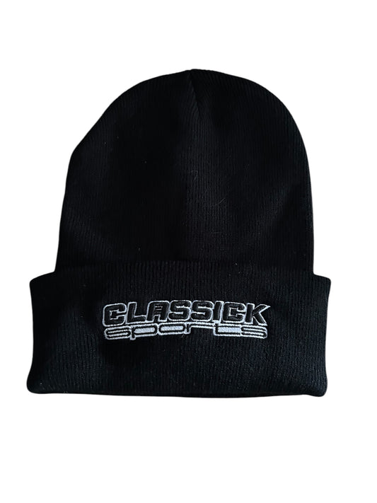 Black Beanie/Black/White Logo
