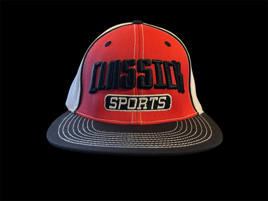 Black, White & Red Fitted Mesh Hat