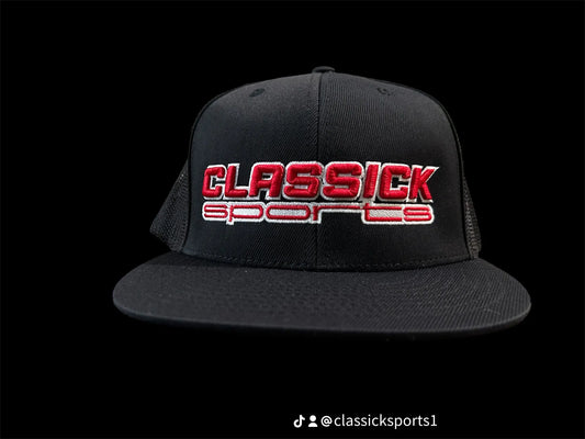 Black/Black Fitted Red/white Logo