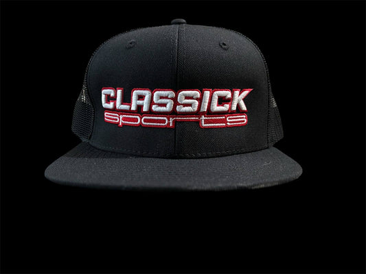 Black on Black SnapBack Red & White logo